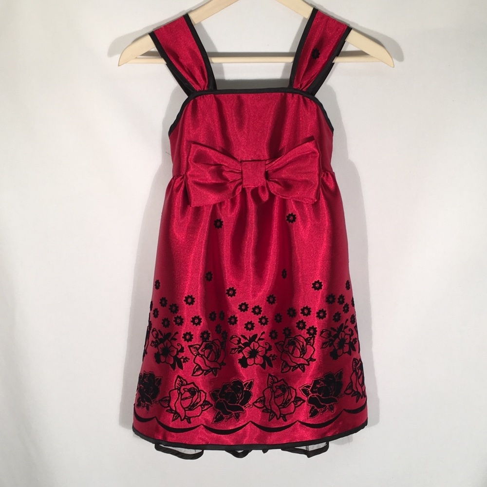 Secret Charm Girls Red Black Floral Dress Size 7